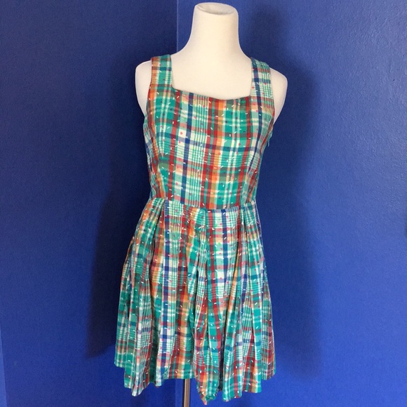 Kling colorful plaid/tartan with sprinkles & hearts cotton dress unique fun 🍩💕 - Picture 5 of 10